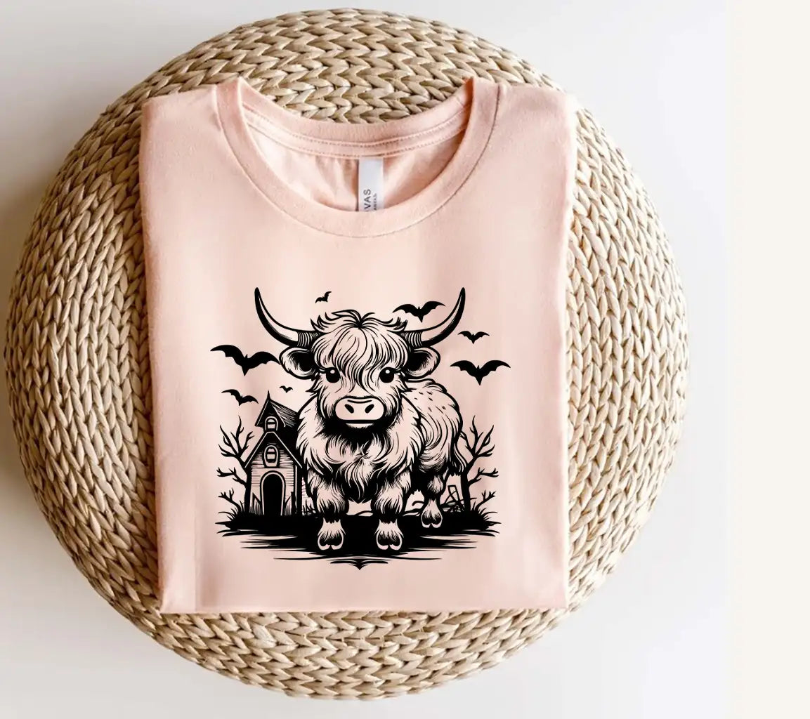 Halloween Highland Cow Bull & Bats SVG Design SVG