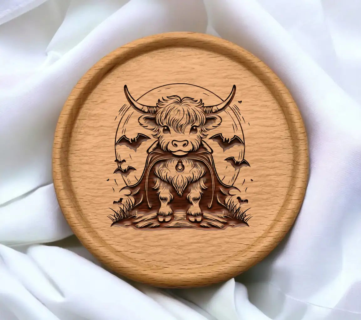 Highland Cow Vampire SVG -  Bull with Cape & Crescent Moon SVG