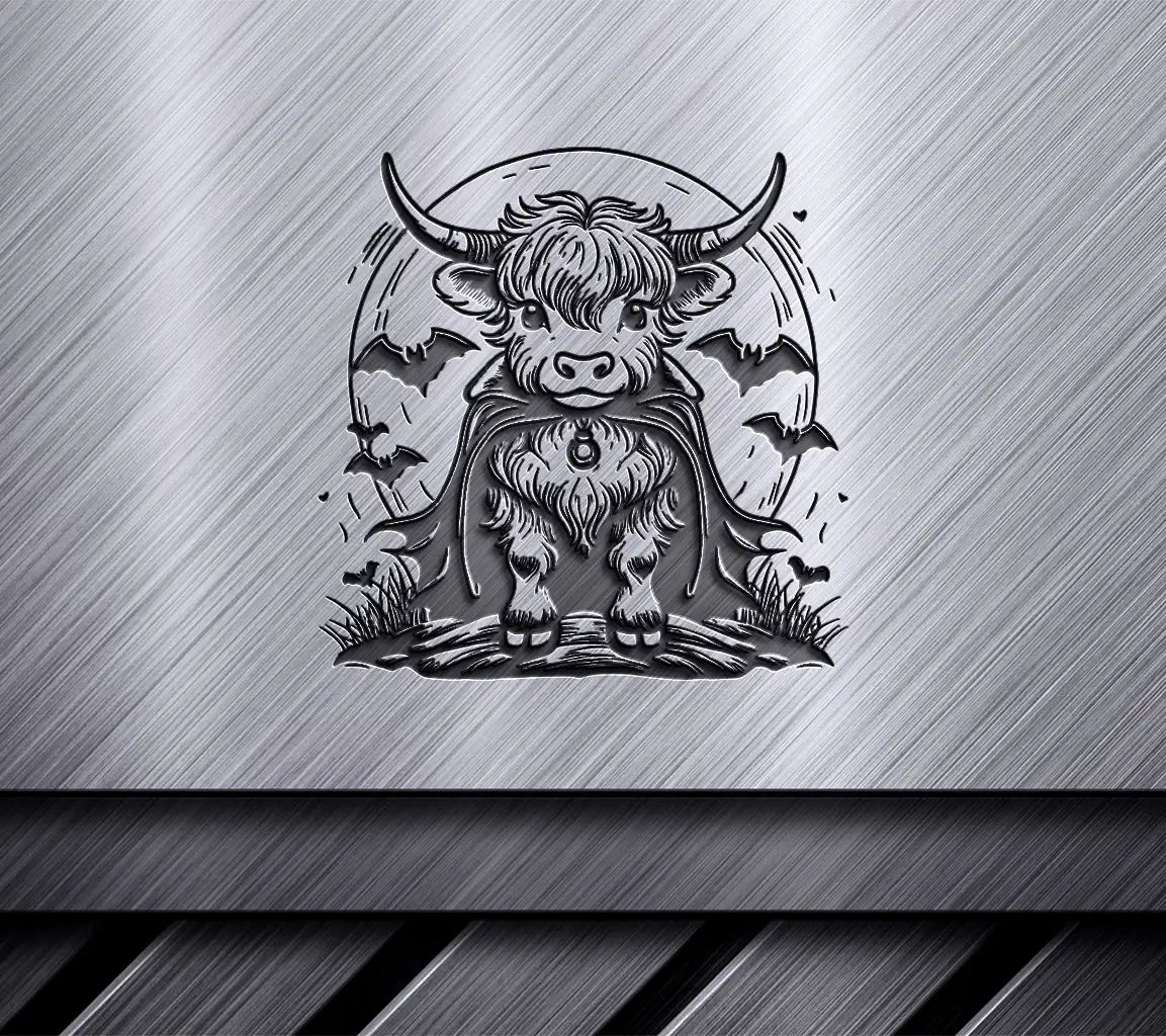 Highland Cow Vampire SVG -  Bull with Cape & Crescent Moon SVG