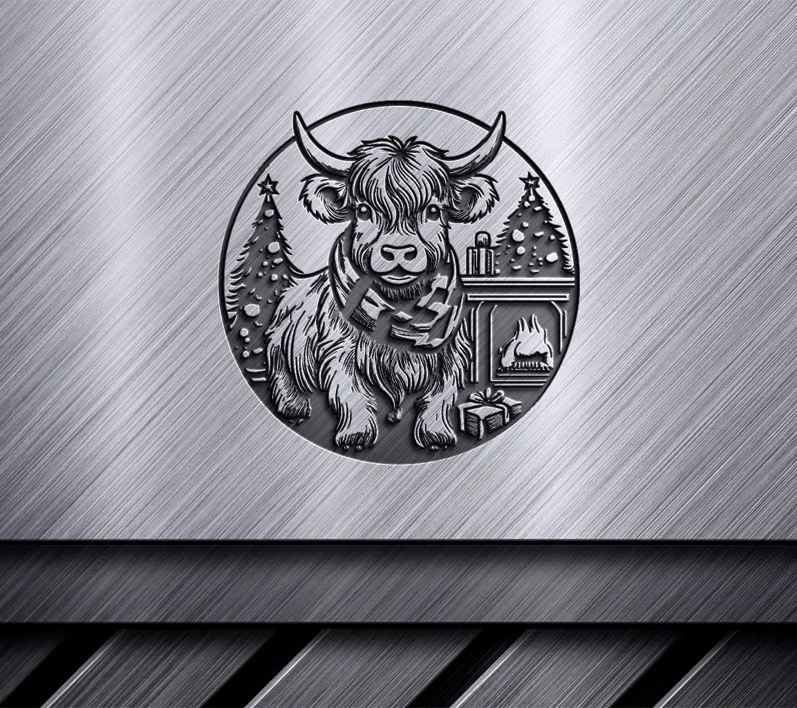 Highland Cow Fireplace SVG -  Drawing with Scarf SVG