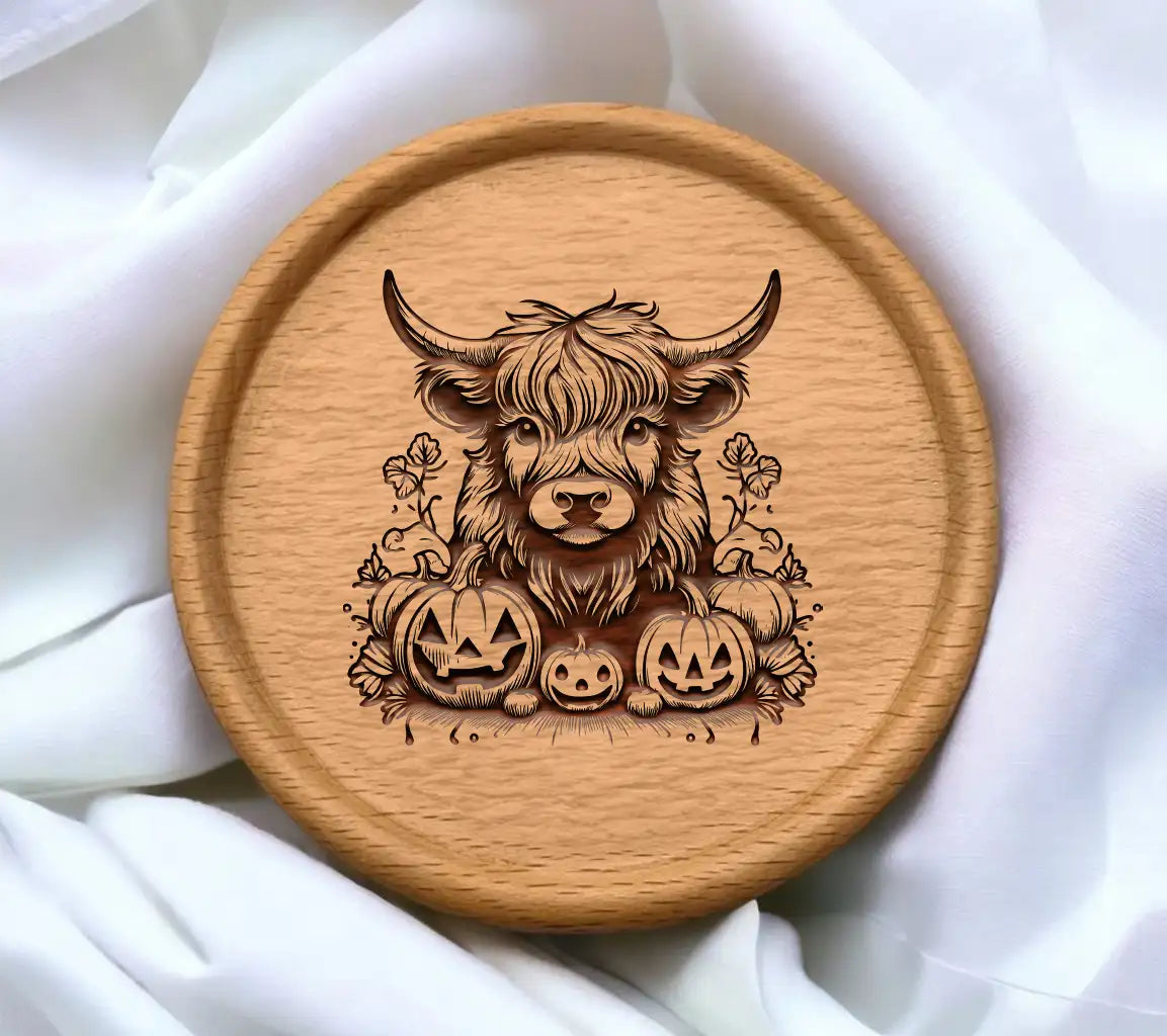  Bull & Pumpkin Patch SVG - Highland Cow Twilight Scene SVG