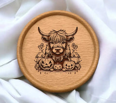  Bull & Pumpkin Patch SVG - Highland Cow Twilight Scene SVG