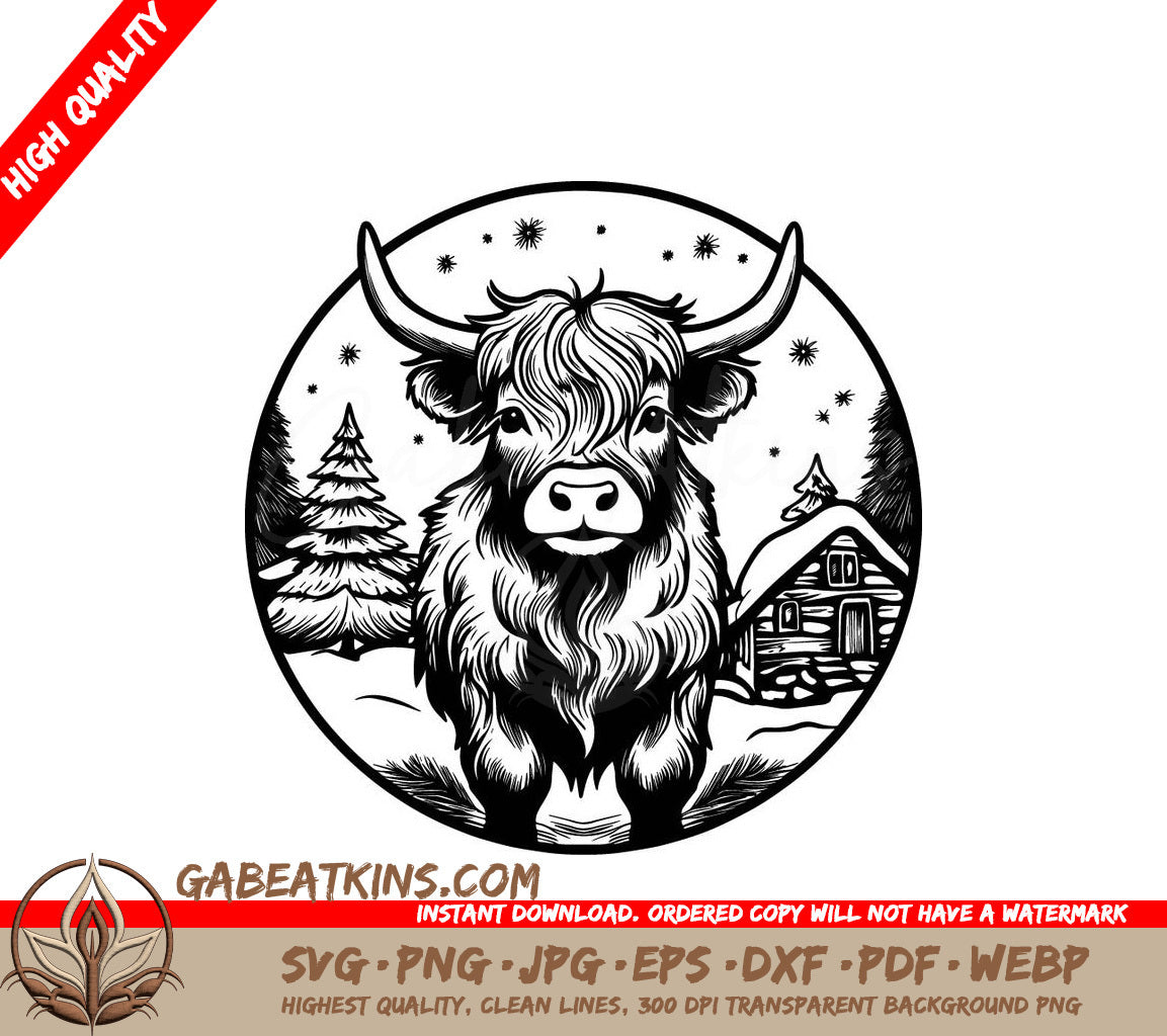  Yak in the Snow - Christmas Cabin Glow SVG SVG