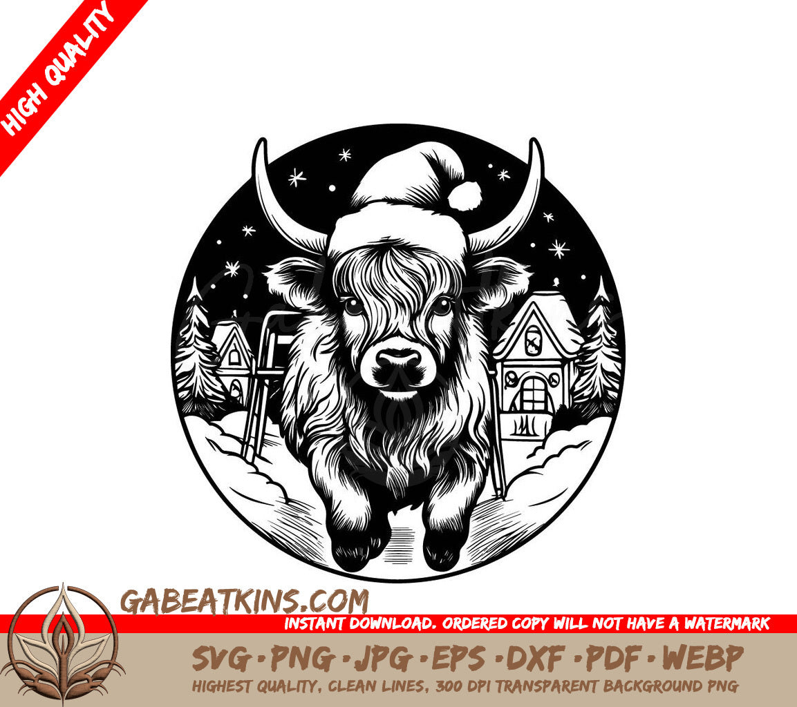 Yak in Santa Hat Christmas Sleigh Ride SVG -  Drawing SVG