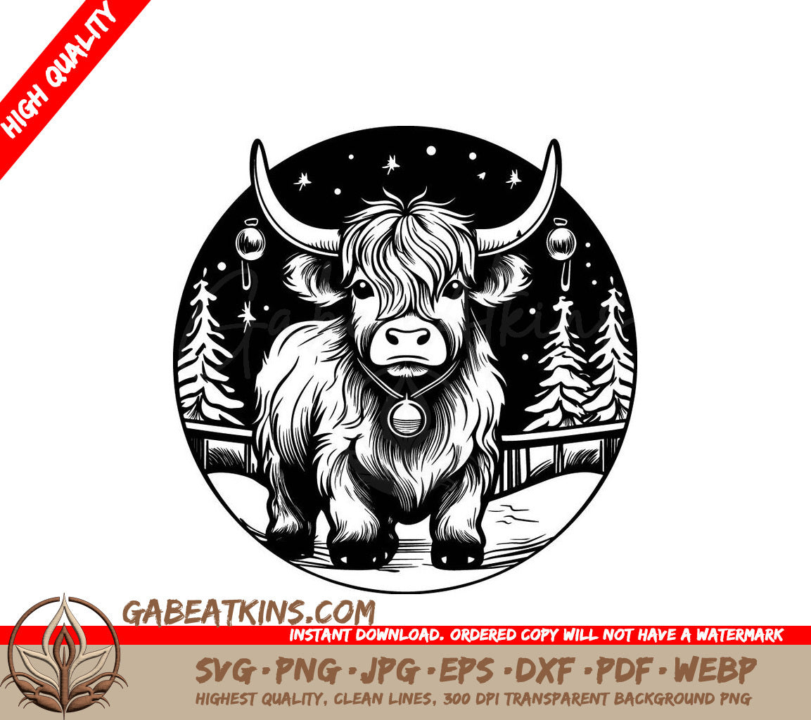 Highland Cow Christmas SVG -  Barn Scene SVG