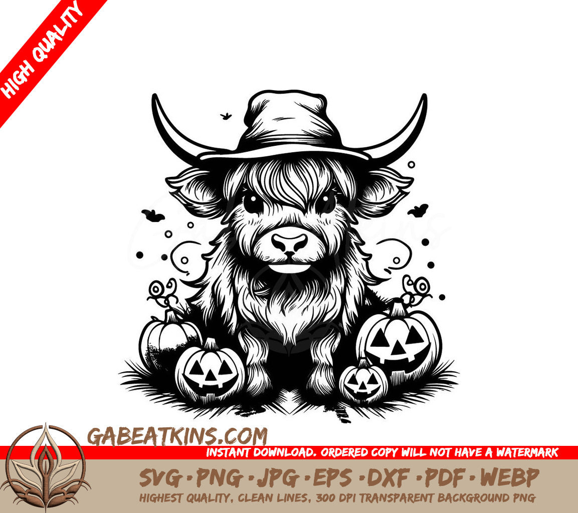 Highland Cow Witch Scarecrow SVG -  Pumpkin Patch Design SVG