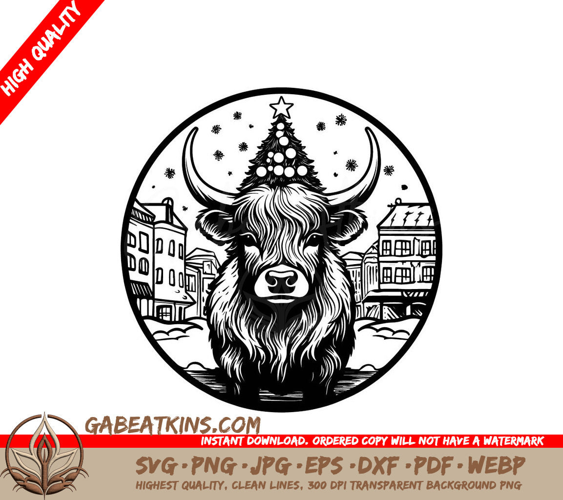 Highland Cow & Bull Christmas SVG Bundle Silhouette & Hat Design SVG