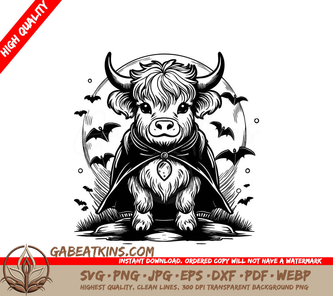 Highland Cow Vampire Halloween SVG -  Drawing SVG