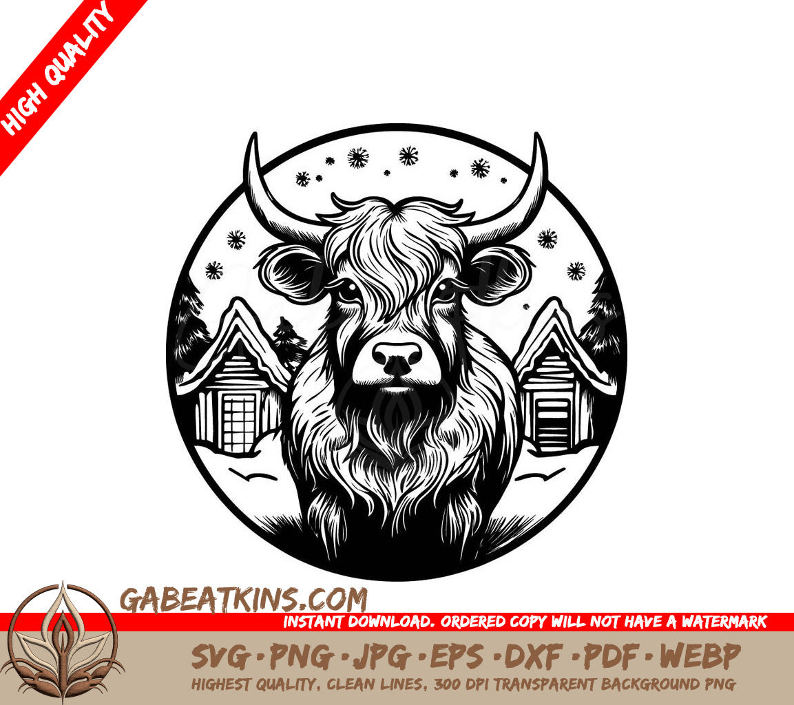 Highland Cow Welcomes Santa -  Bull SVG SVG