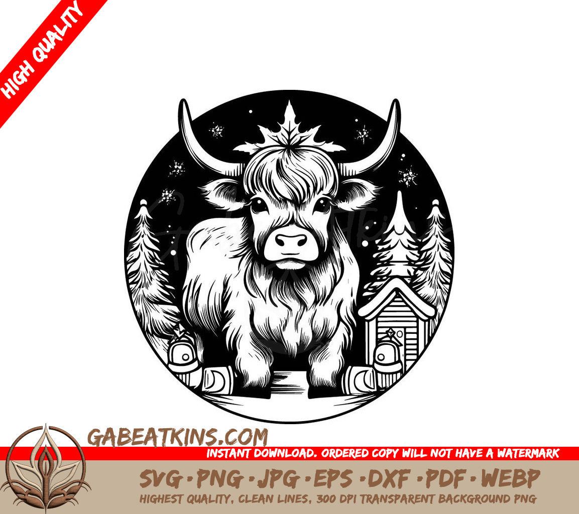  Yak with Trees SVG - Highland Cow Welcomes Santa SVG