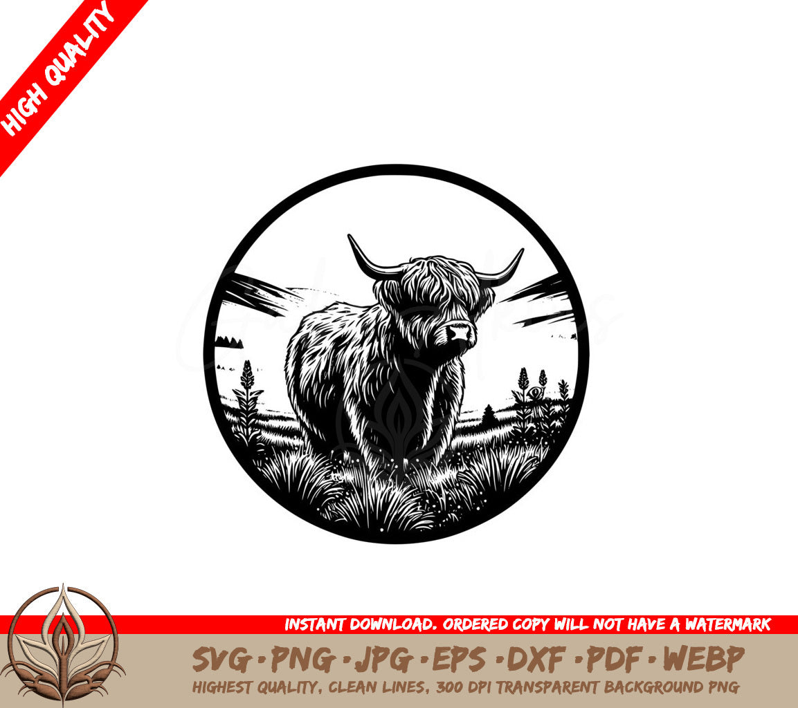 Highland Cow Field SVG - Digital Product in various formats