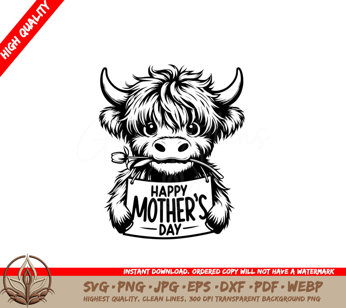 Highland Cow Mothers Day Greeting SVG