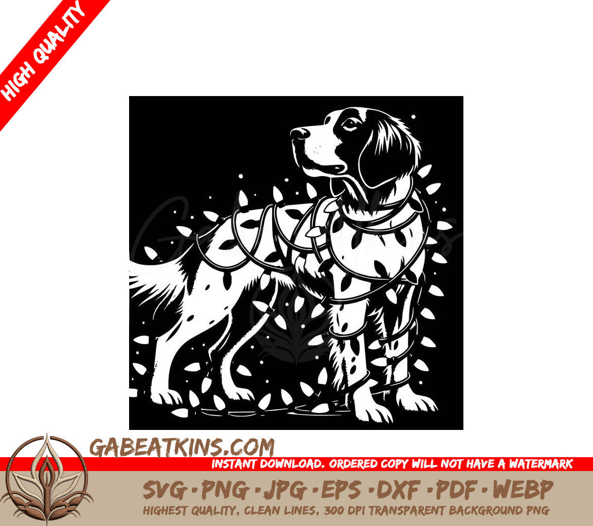  A Dog Wrapped In Christmas Lights SVG - Holiday Brittany Dog SVG