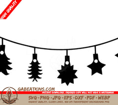 A String Of Christmas Decorations With Trees And Stars Hanging From It . SVG - Holiday Lights SVG