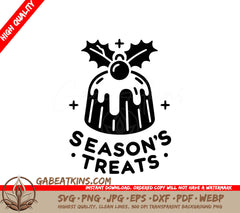 A Black And White Logo For Seasons Treats SVG - Holly-topped Pudding SVG