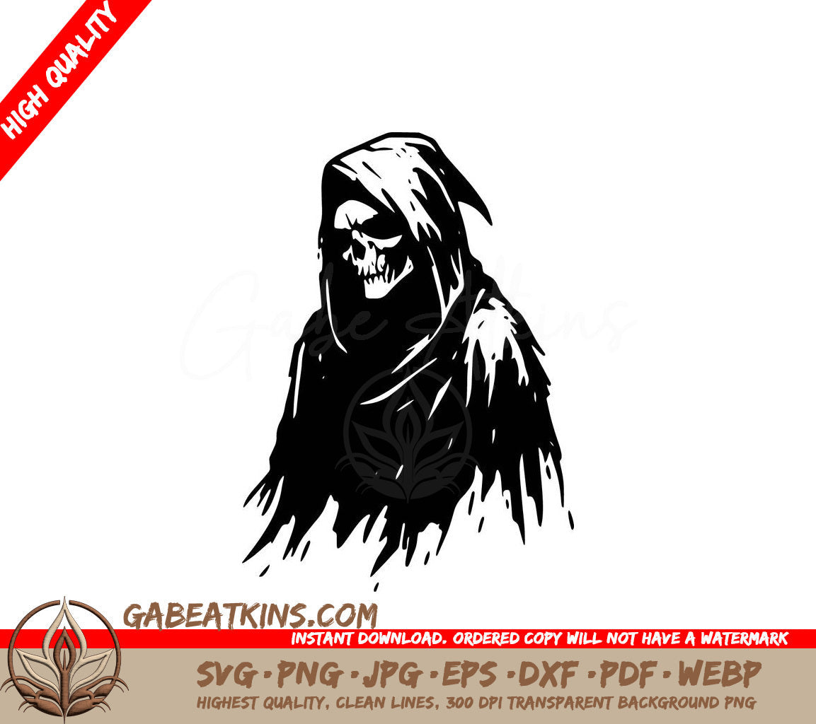 A Black And White Drawing Of A Grim Reaper With A Hood