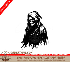 A Black And White Drawing Of A Grim Reaper With A Hood