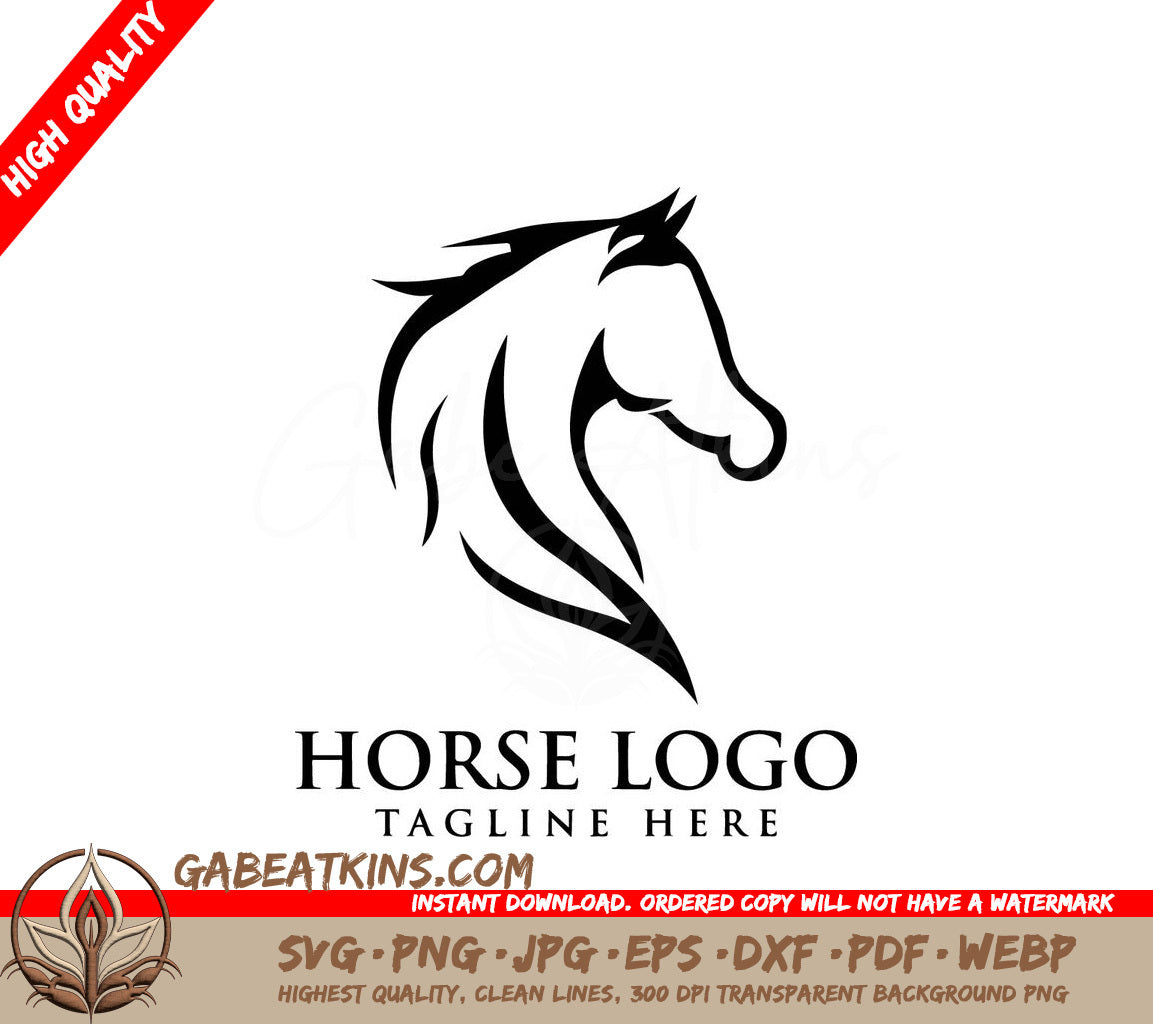 A Black And White Horse Logo That Says Horse Logo Tagline Here SVG - Horse Elegant Logo Symbol SVG