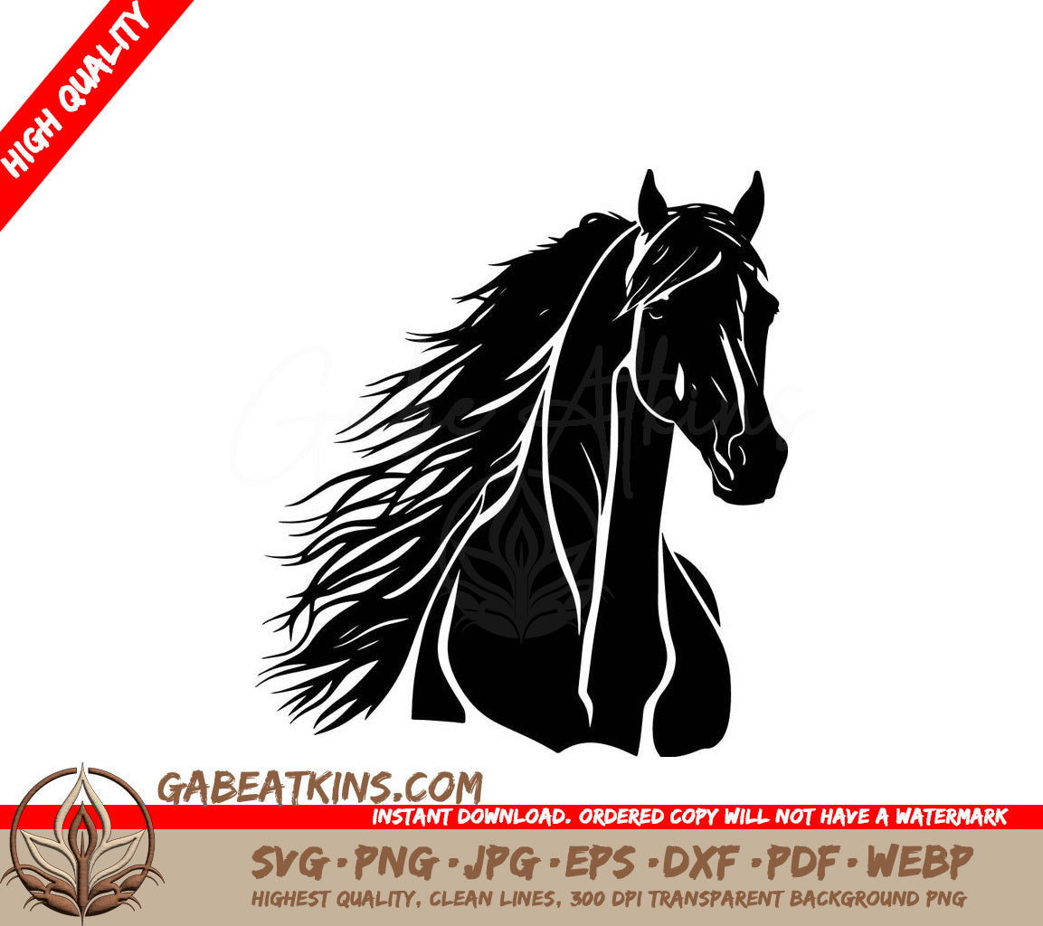  A Horses Head With A Long Mane SVG - Horse Front View SVG