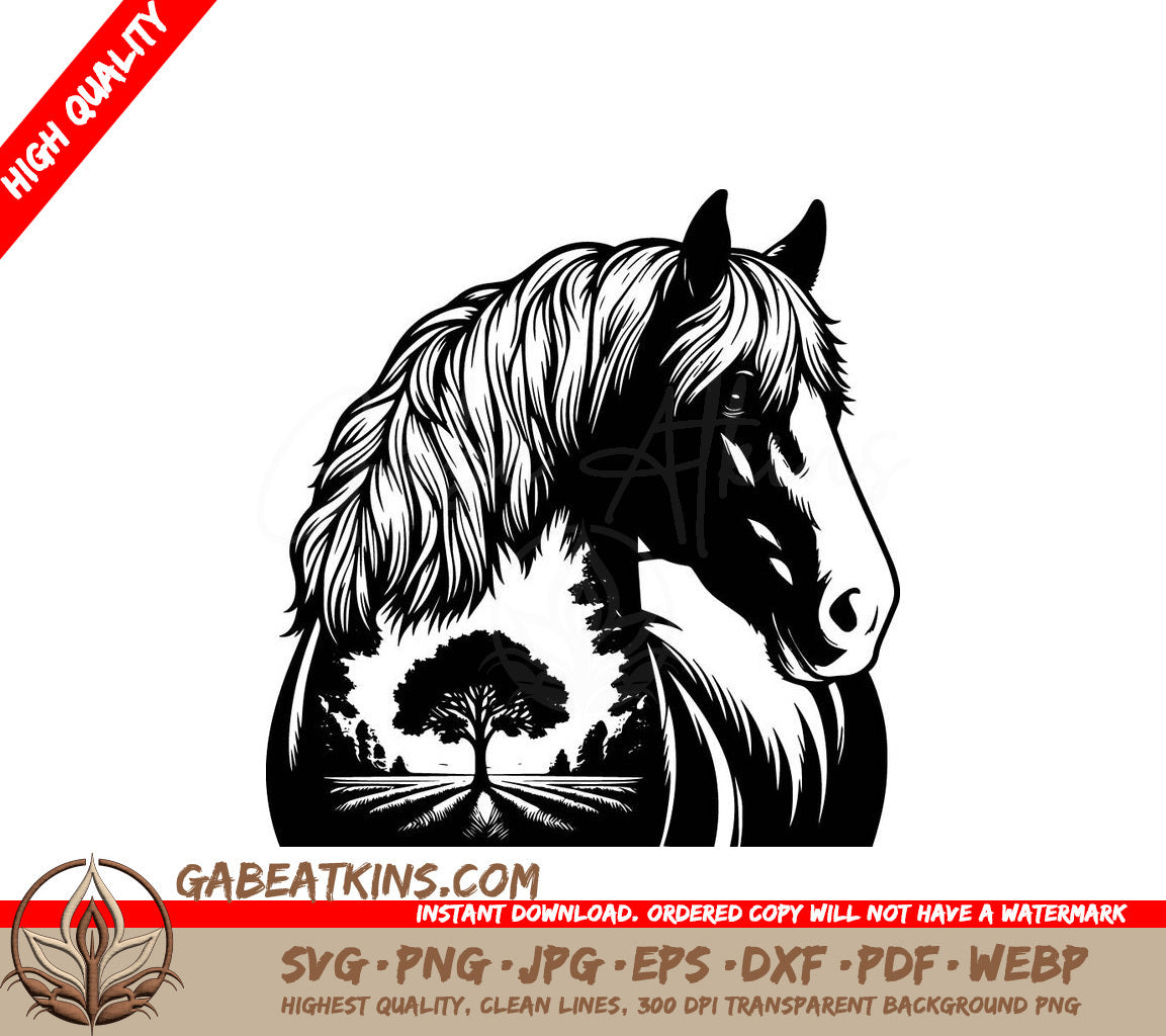  A Horse With Trees In The Background SVG - Horse Meadow Landscape SVG