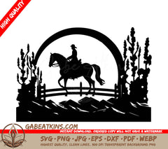 A Silhouette Of A Man Riding A Horse Over A Bridge SVG - Horse Riding Arena SVG