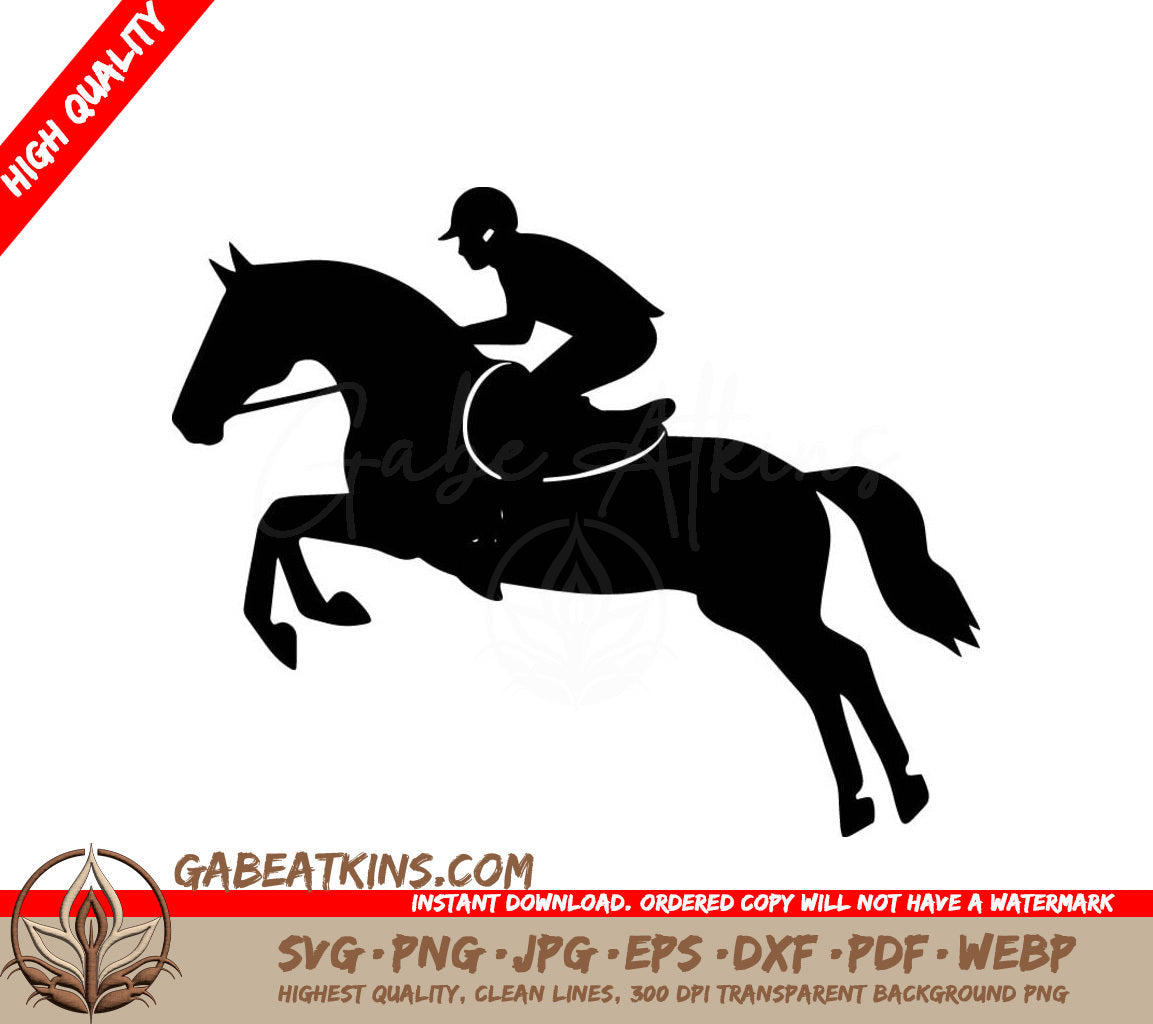 A Silhouette Of A Person Riding A Horse SVG - Horse Show Jumper SVG