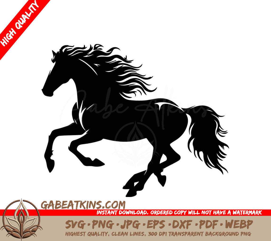 A Silhouette Of A Horse With A Long Mane SVG - Horse Silhouette Vector Illustration Artwork SVG