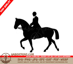 A Silhouette Of A Man Riding A Horse On A White Background SVG - Horse and Rider in Competition SVG