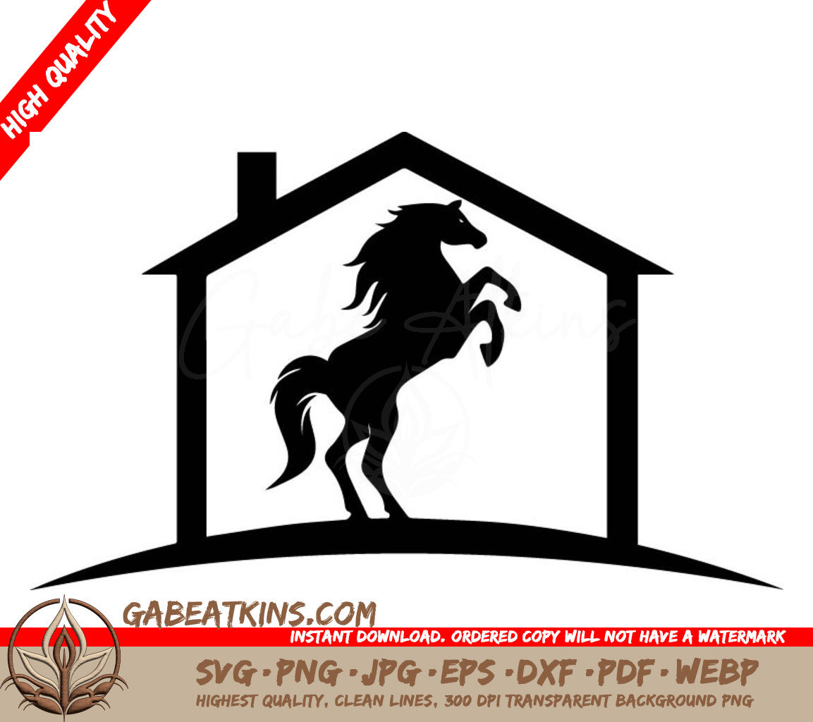 A Horse Is Standing On Its Hind Legs In Front Of A House . SVG - Horse and home vector logo design SVG