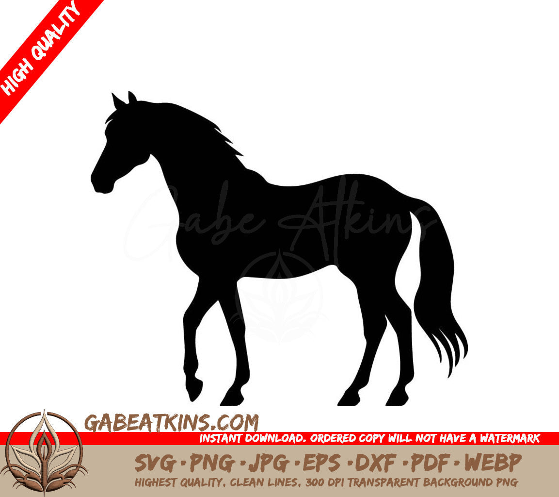 A Black Silhouette Of A Horse On A White Background SVG - Horse black silhouette clip art illustration SVG