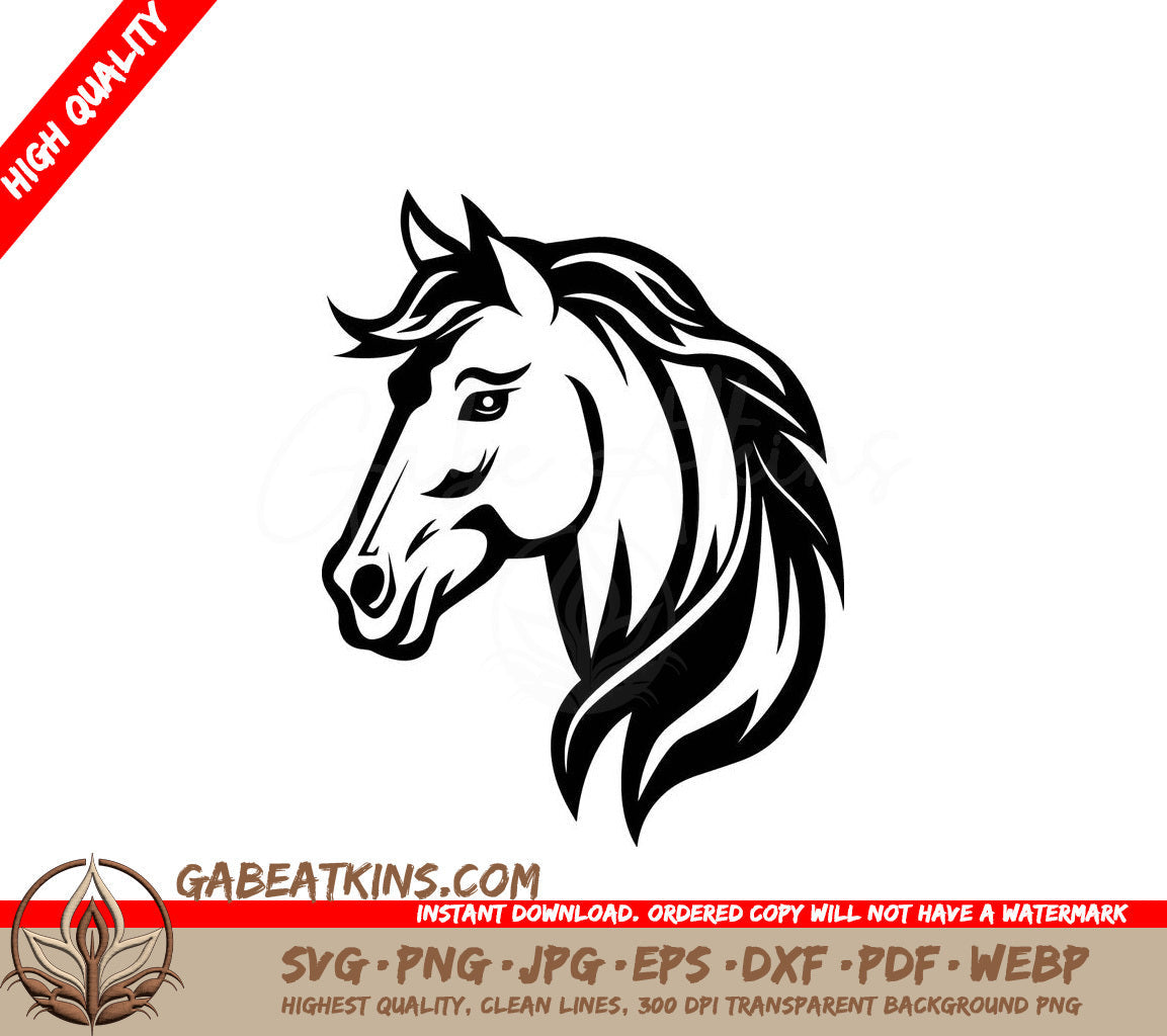  A Horses Head With A Long Mane SVG - Horse head black silhouette logo vector SVG