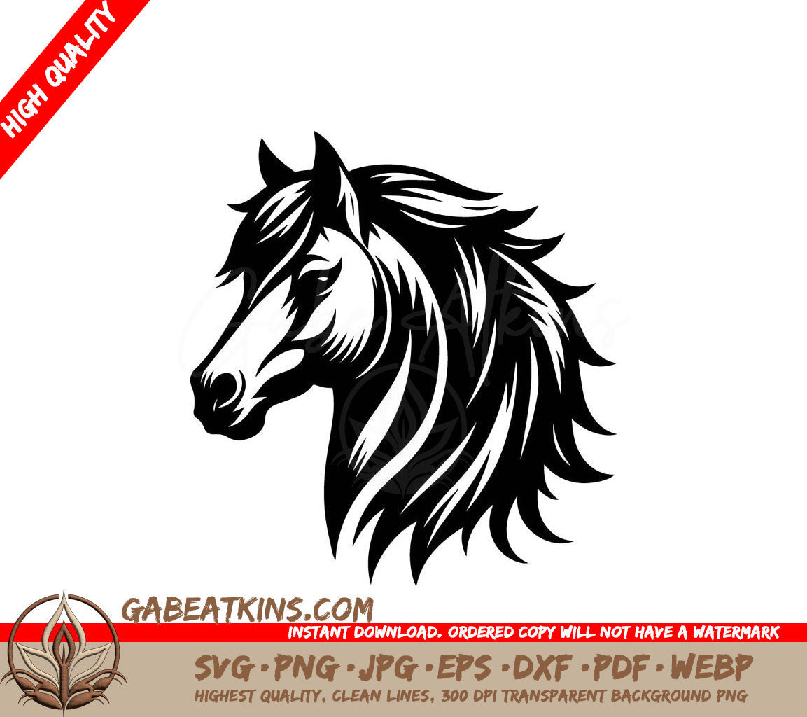  A Horses Head With A Long Mane SVG - Horse head silhouette vector artwork SVG