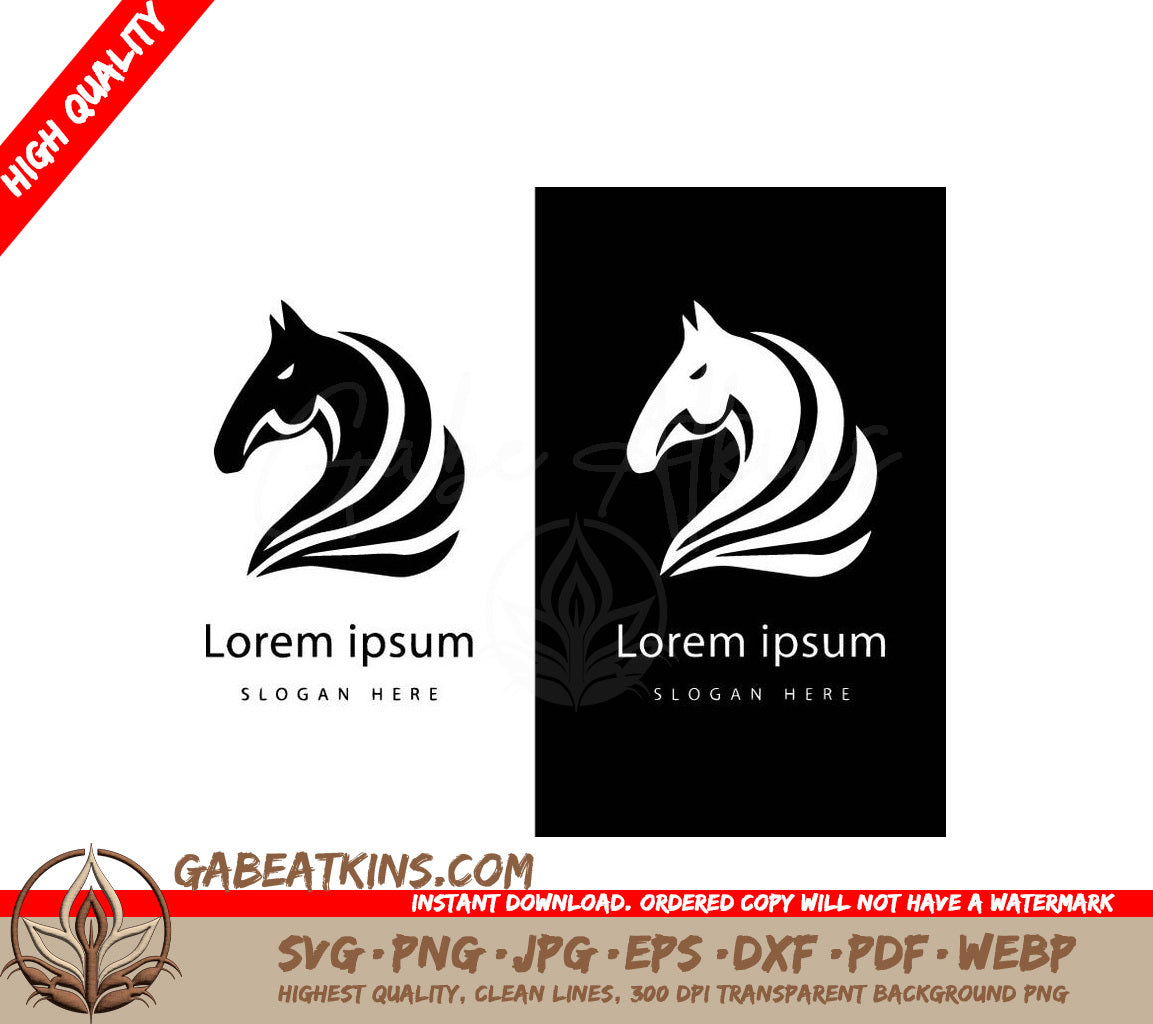 A Black And White Horse Logo With The Words Lorem Ipsum Slogan Here SVG - Horse logo Vector Design SVG