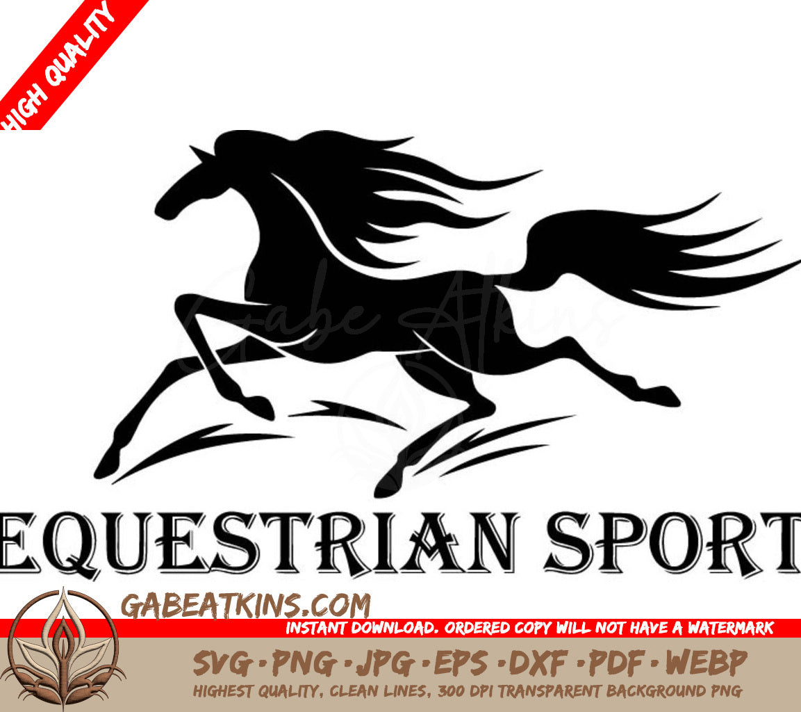 A Black And White Logo For Equestrian Sport With A Running Horse SVG - Horse racing symbol with running wild mustang SVG