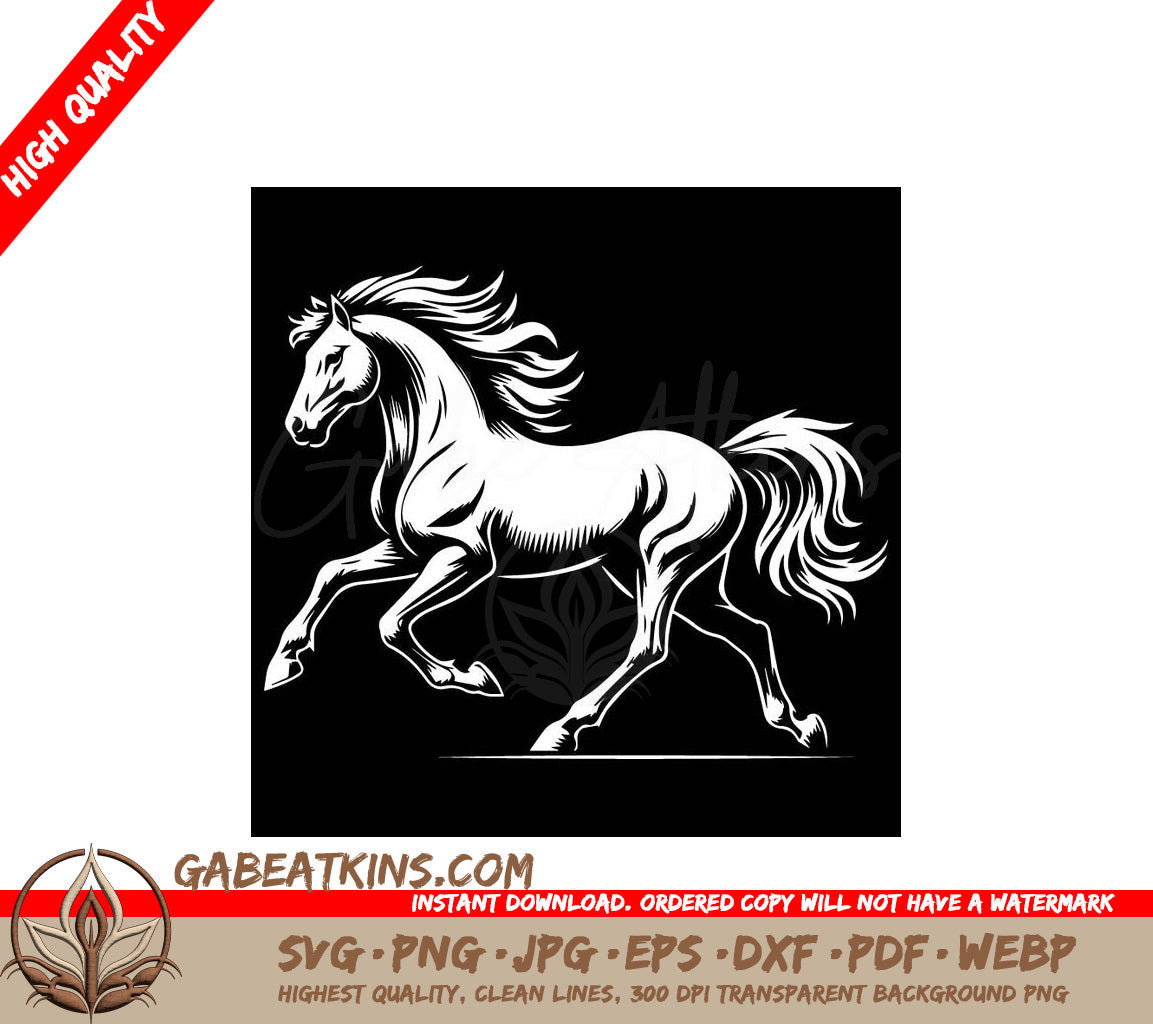 A White Horse Is Running On A Black Background SVG - Horse running silhouette SVG