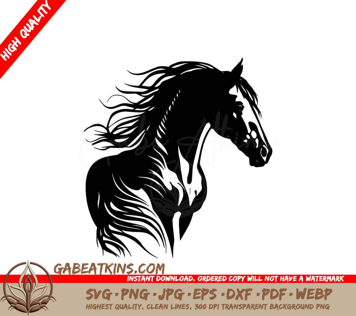  A Horses Head SVG - Horse with a Beautiful Mane SVG