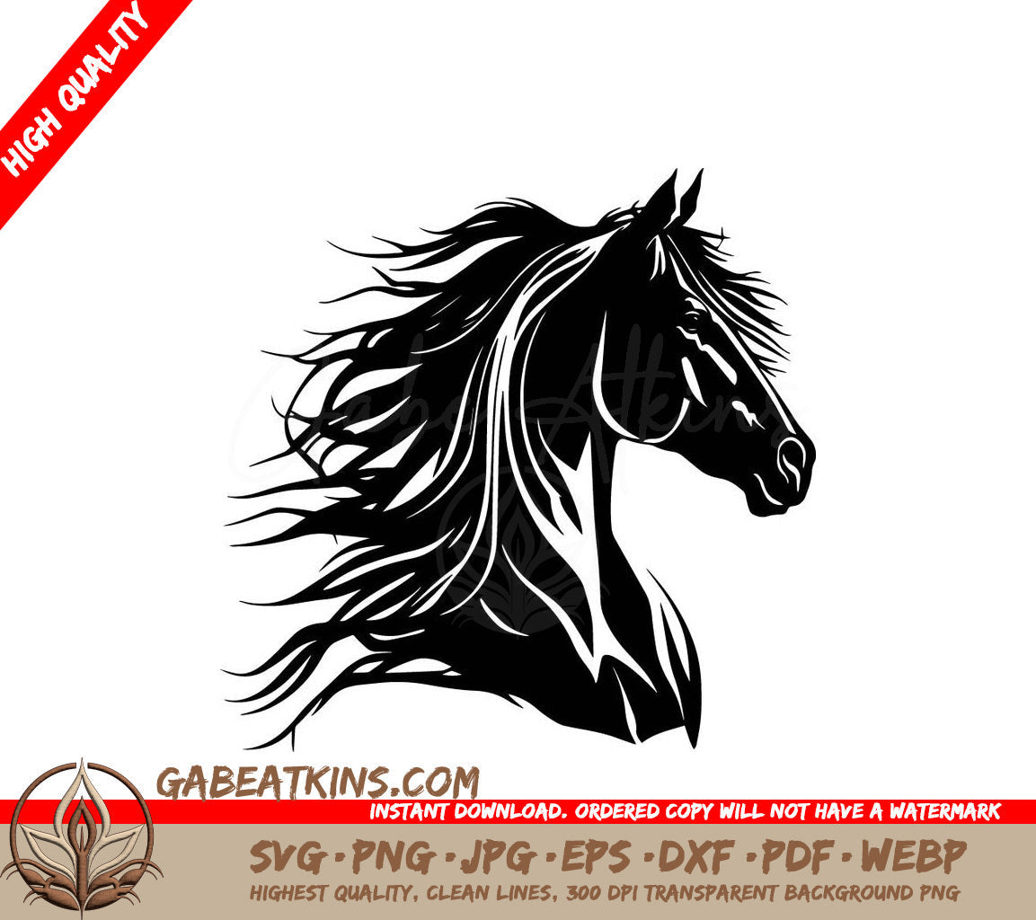  A Horses Head With A Long Mane SVG - Horse with a Long Mane SVG