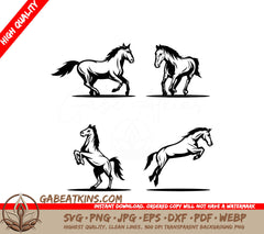 A Set Of Four Horses In Different Poses On A White Background SVG - Horses SVG