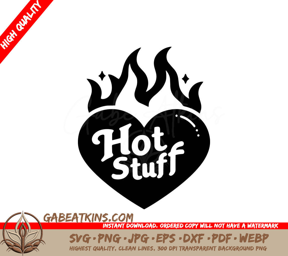 A Black And White Logo For Hot Stuff SVG - Hot Stuff Heart SVG