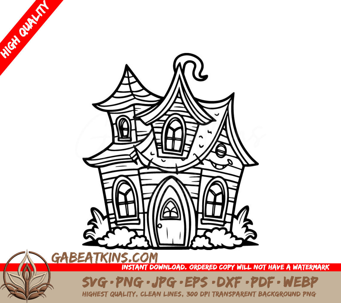 Haunted House Coloring Page SVG -  Drawing SVG