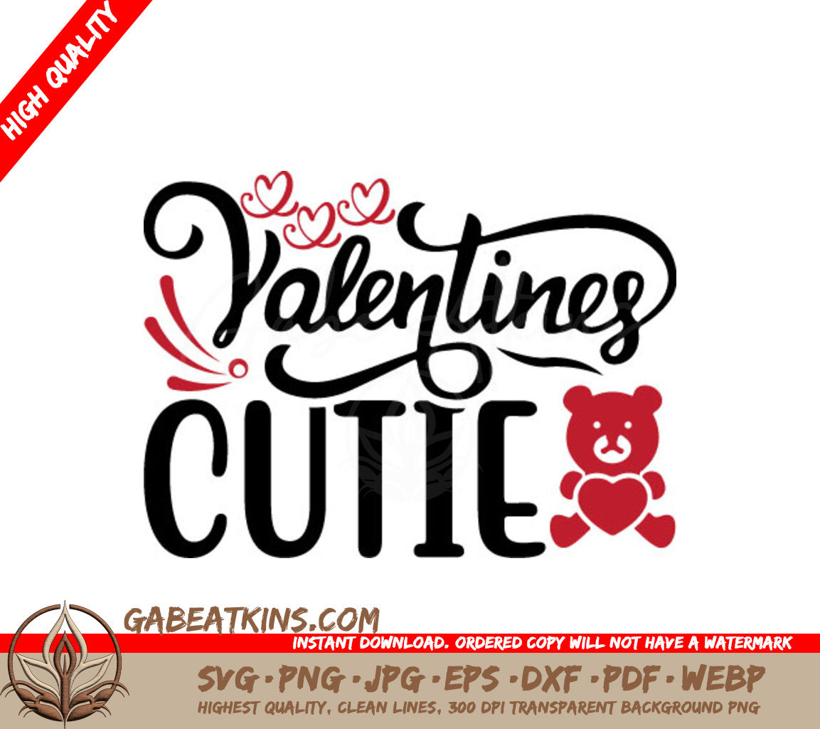 Black & Red Valentines Day Teddy Bear SVG - Heart & Cutie Design SVG