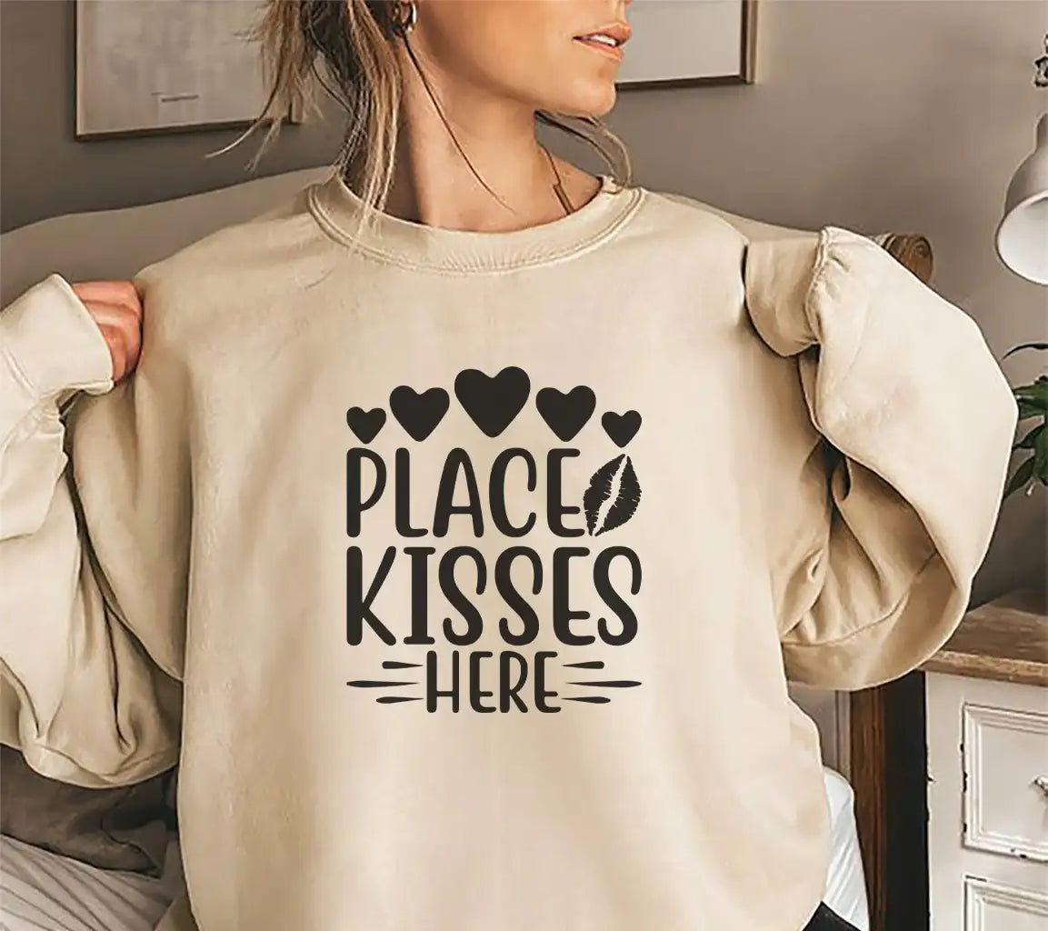  Place Kisses Here SVG with Hearts - Printable Sign SVG