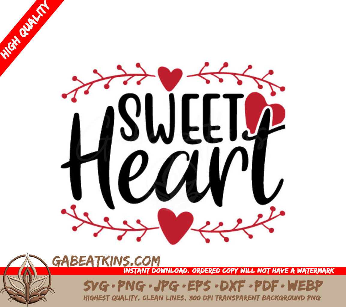 Sweetheart with Red Hearts & Branches - SVG Cut File SVG