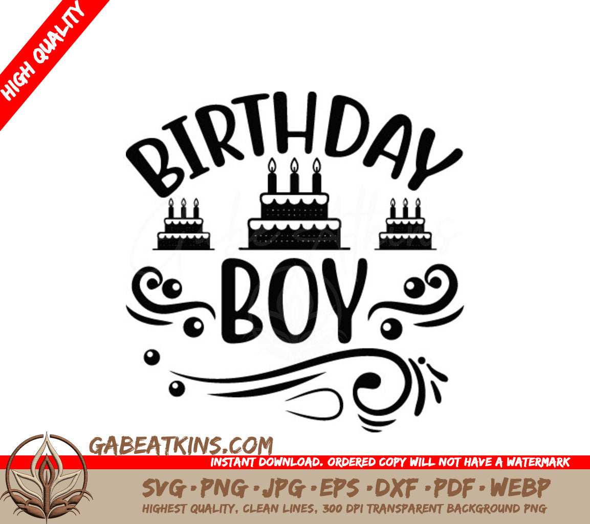  Birthday Boy SVG with 3 Cakes & Candles - Digital Design SVG