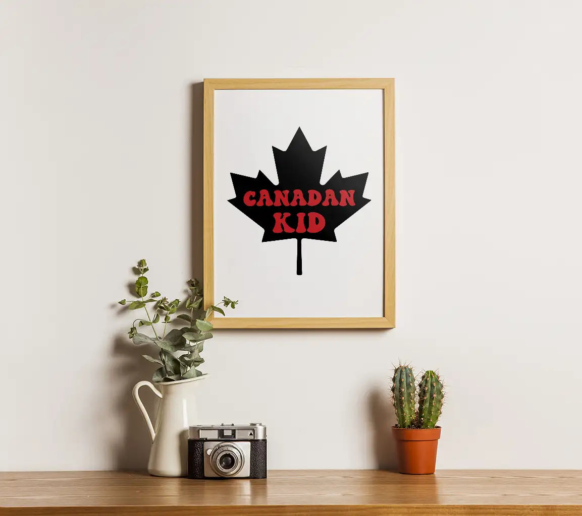 Canadian Kid SVG - Black Maple Leaf with Red Letters SVG