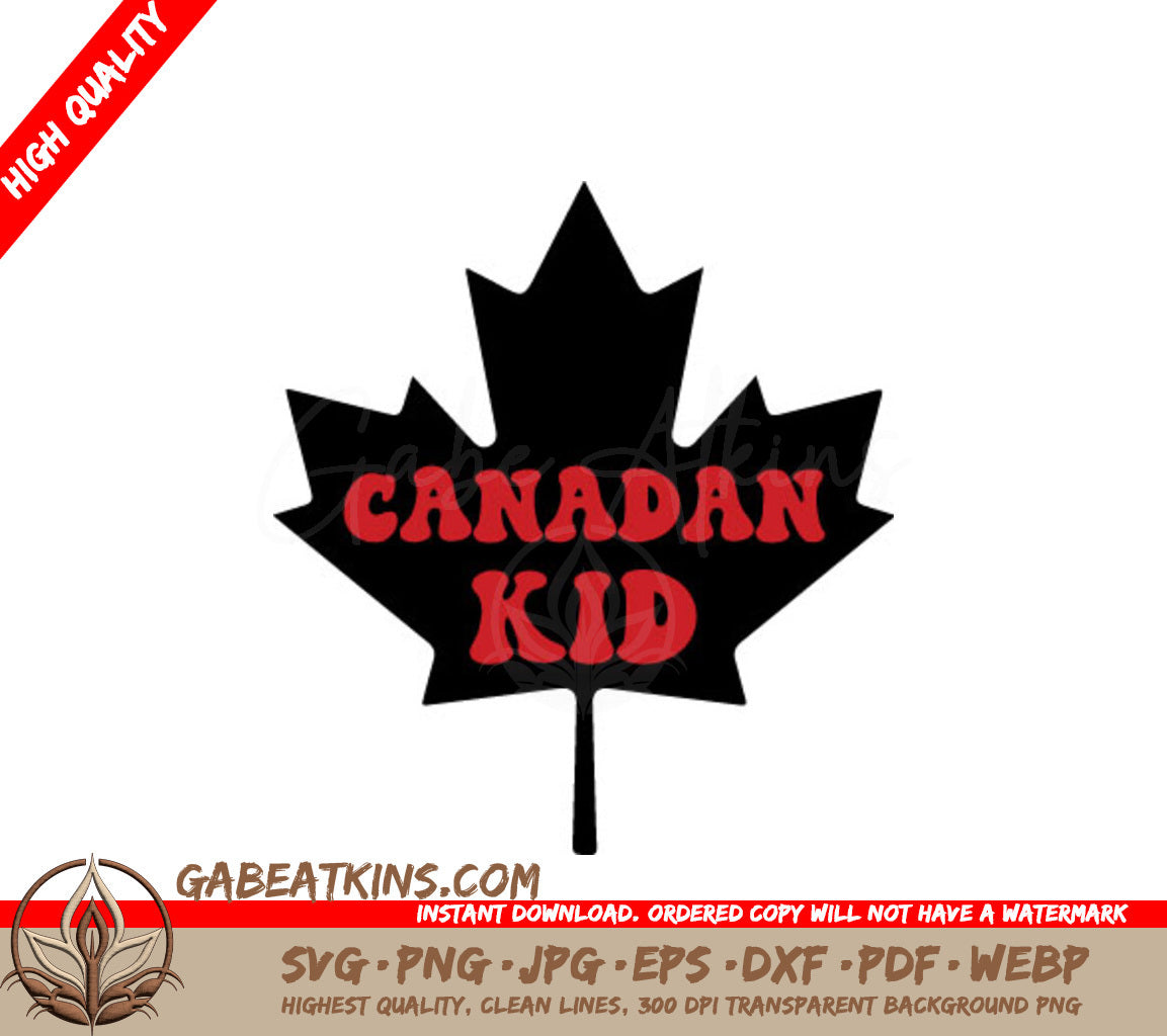 Canadian Kid SVG - Black Maple Leaf with Red Letters SVG