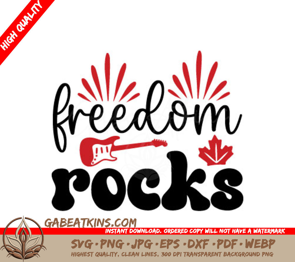 Canada Day Freedom Rocks SVG - Guitar & Maple Leaf SVG