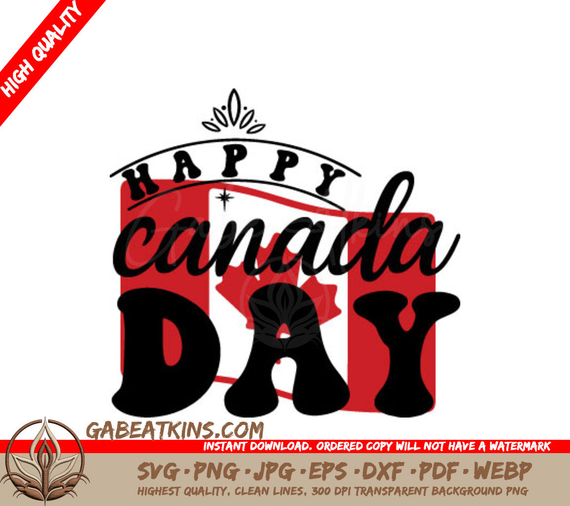 Happy Canada Day SVG with Maple Leaf - Huge Design SVG