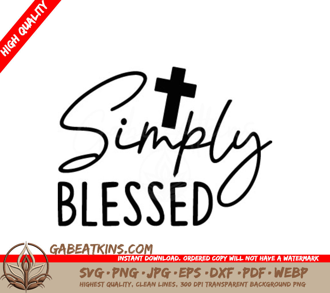 Simply Blessed Cross SVG -  Christian Design Design SVG