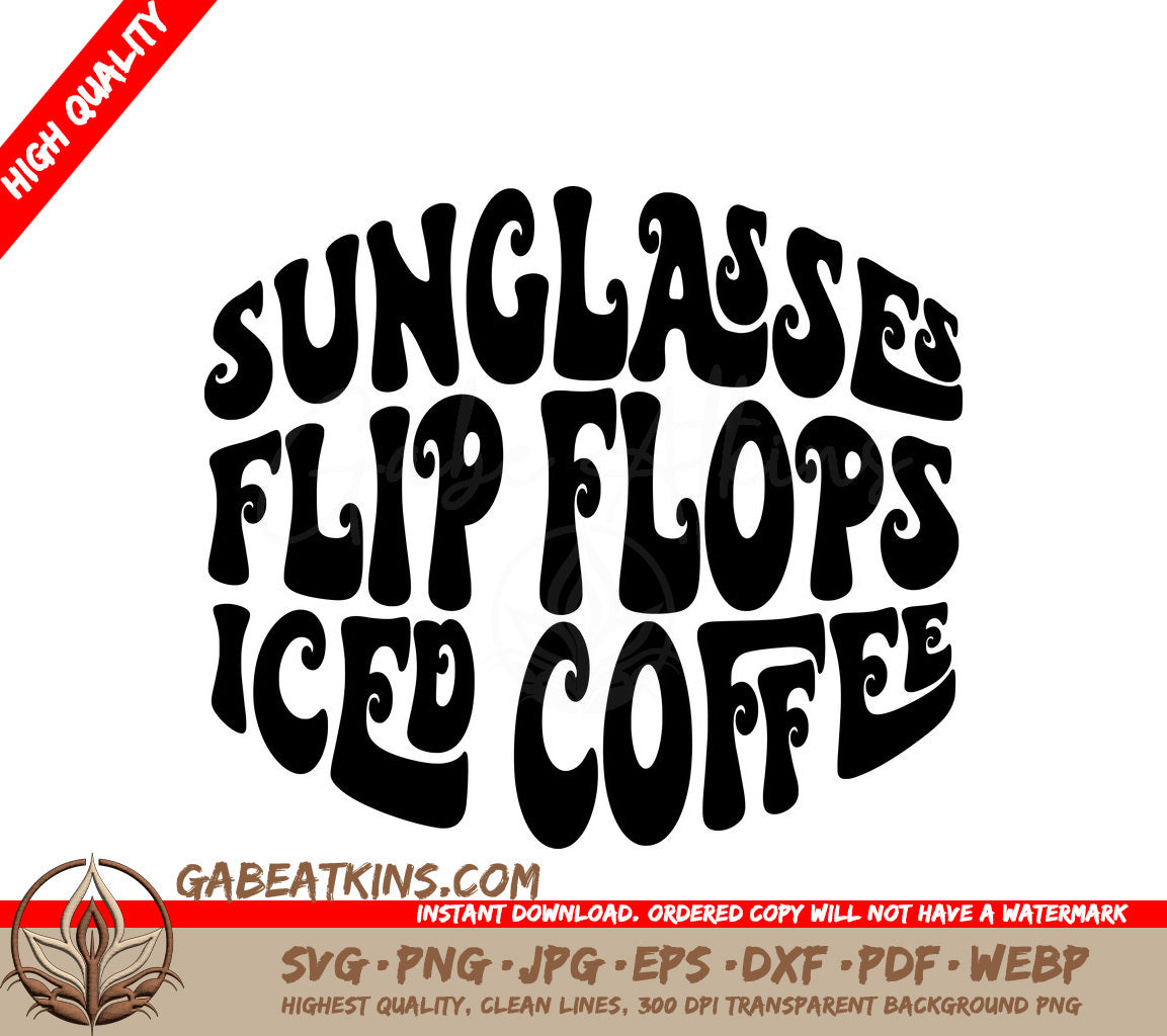  Iced Coffee Sunglasses Flip Flops SVG Design SVG